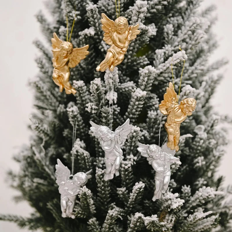 6pcsChristmas Tree Angel Hanging Ornament Christmas Gold Silver Cute Little Angel Decoration Supplies Party Garland Garland Hang