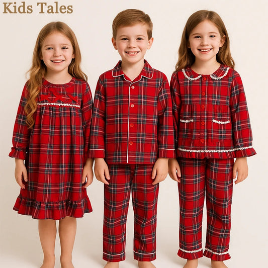 Christmas Pyjamas Sets for Kids 1-13 Years Cotton Loungewear Sibling Pajamas Winter Baby Boys Girls Soft Plaid Children Clothes