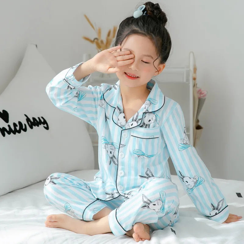 Children Pajamas Sets Cotton 2024 Spring Kids Cartoon Homewear Suit Girls Casual Long Sleeve Christmas Pyjamas Set Sleepwear